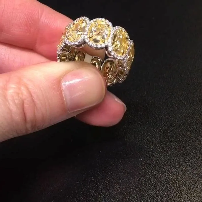 Handmade 3.5CT Fancy Yellow Oval Cut Wedding Eternity Band
