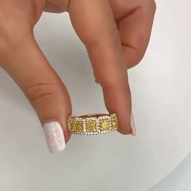 Handmade 4.27CT Fancy Yellow Radiant Cut Anniversary Eternity Band