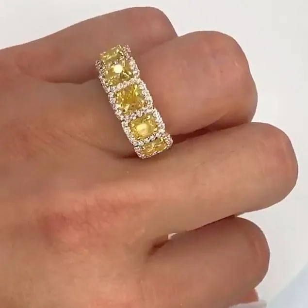 Handmade 4.27CT Fancy Yellow Radiant Cut Anniversary Eternity Band