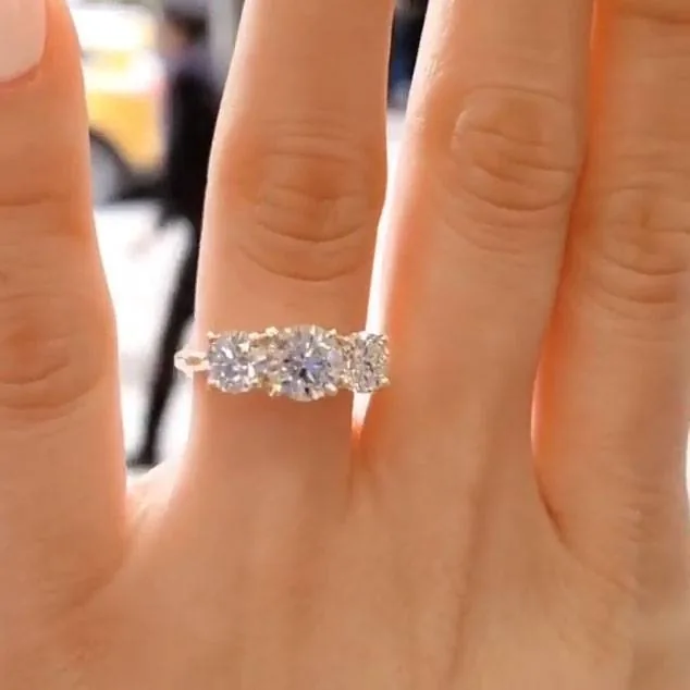 Handmade 1.3 CT Three Stone Promising Ring