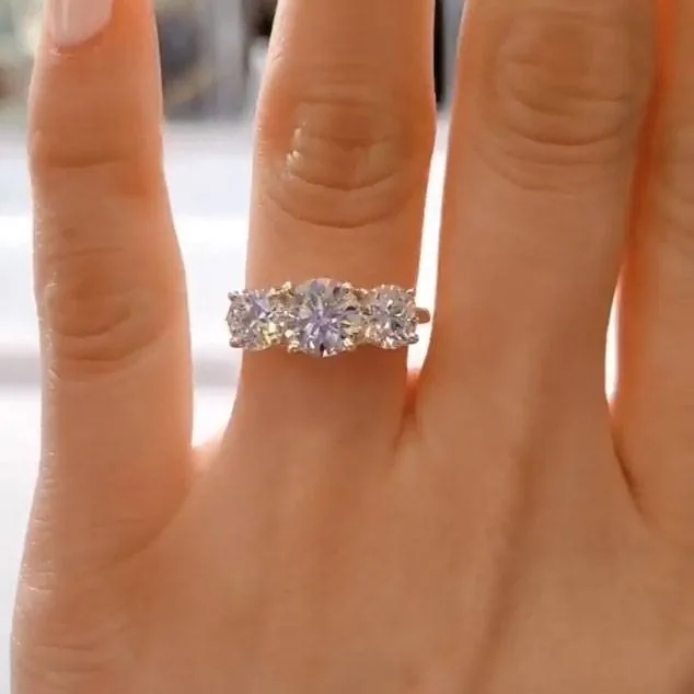 Handmade 1.3 CT Three Stone Promising Ring