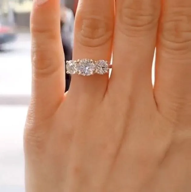Handmade 1.3 CT Three Stone Promising Ring
