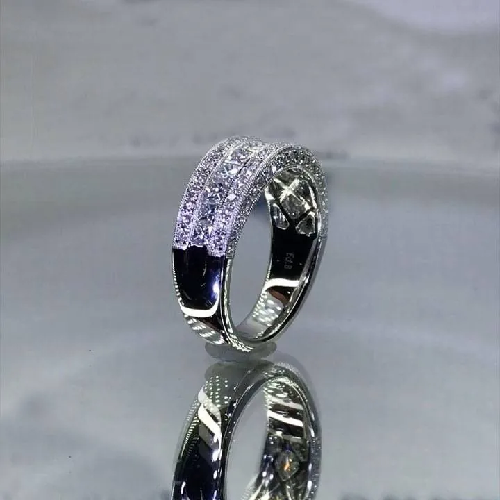 Handmade 1.75CT Round&Princess Cut Sterling Silver Wedding Band