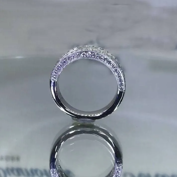 Handmade 1.75CT Round&Princess Cut Sterling Silver Wedding Band