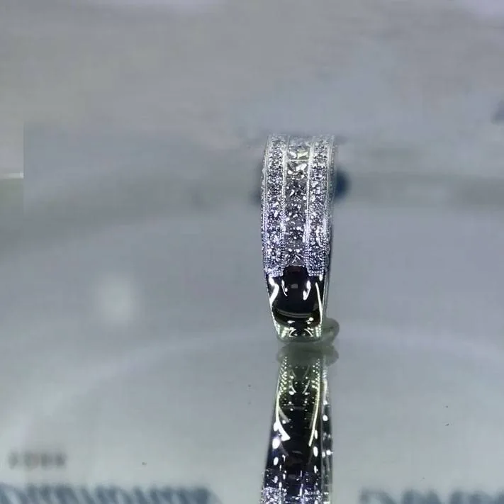 Handmade 1.75CT Round&Princess Cut Sterling Silver Wedding Band