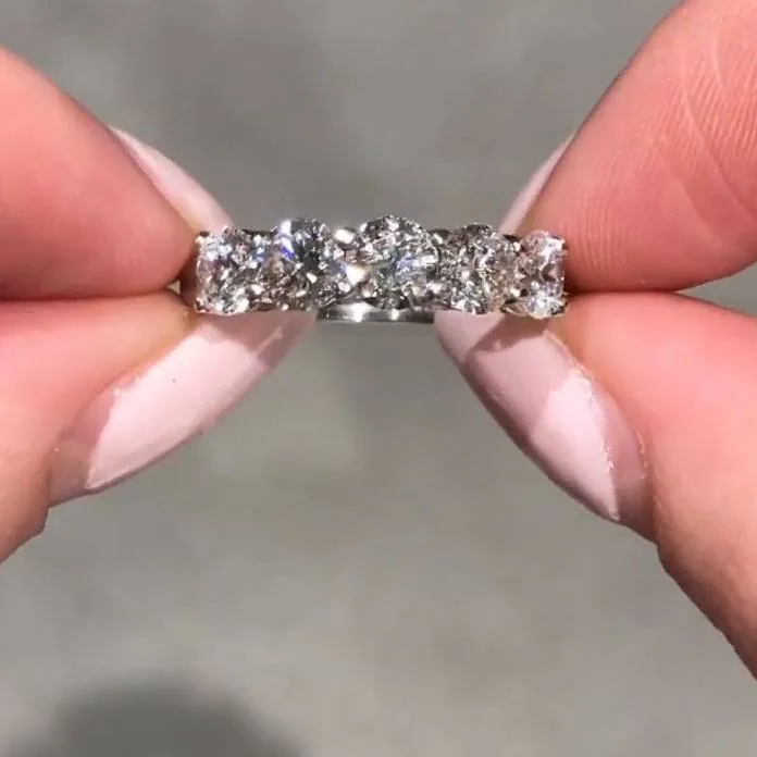 Handmade 2.5CT Five-stone Round Brilliant Cut Wedding Anniversary Band