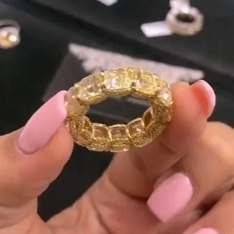 Handmade Fancy Yellow Cushion Cut Eternity Band