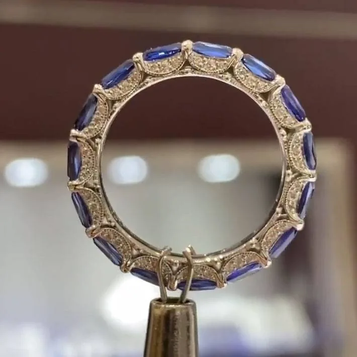 Handmade Blue Sapphire Wedding Eternity Band
