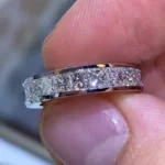 Handmade Princess Cut Halo 925 Sterling Silver Classic Engagement Band Ring