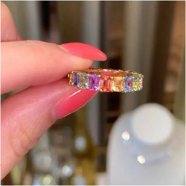 Handmand 3.75CT Emerald Cut Rainbow Eternity Band