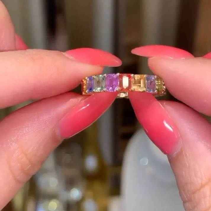 Handmand 3.75CT Emerald Cut Rainbow Eternity Band