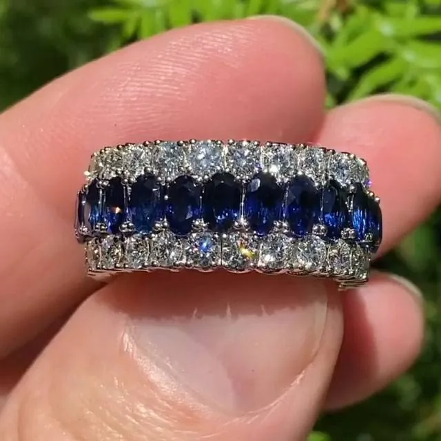 Handmade Oval Sapphire Eternity Band Ring