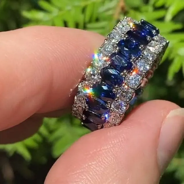 Handmade Oval Sapphire Eternity Band Ring
