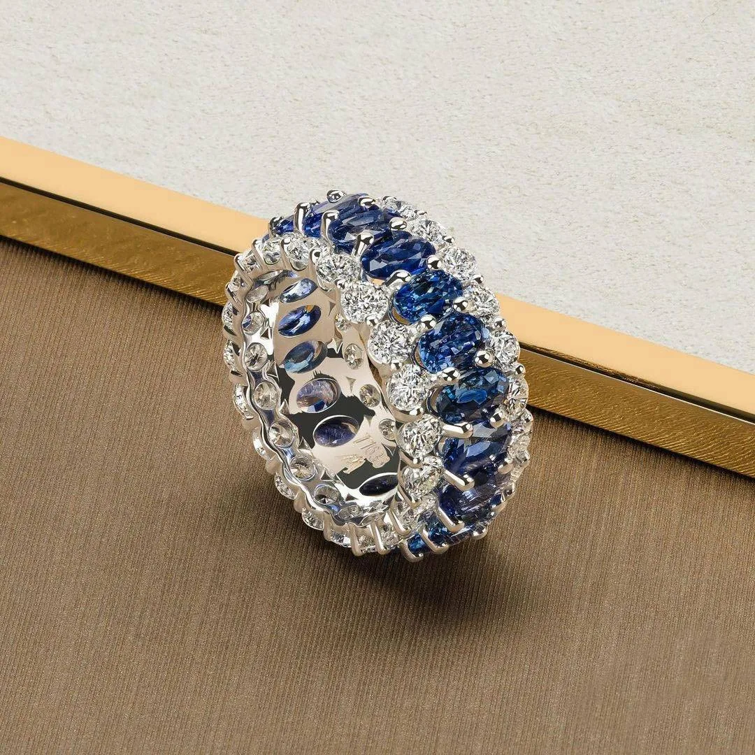 Handmade Oval Sapphire Eternity Band Ring