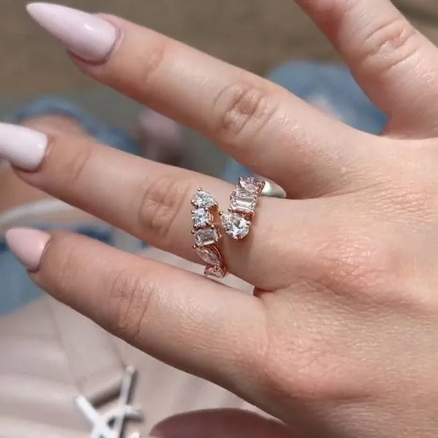 Fashion Multi-Diamond Open Ring Wedding Anniversary Band