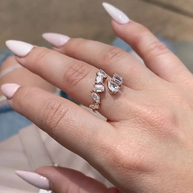 Fashion Multi-Diamond Open Ring Wedding Anniversary Band