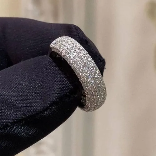 Handmade Micro Pave Setting White Sapphire Wedding Anniversary Band Ring