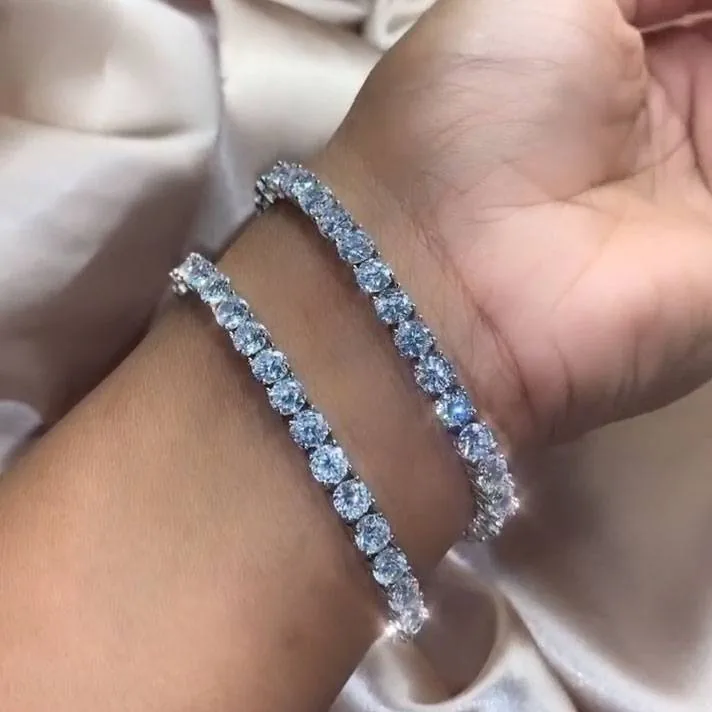 Handmade 4mm Round Brilliant Diamond Tennis Chain Bracelet