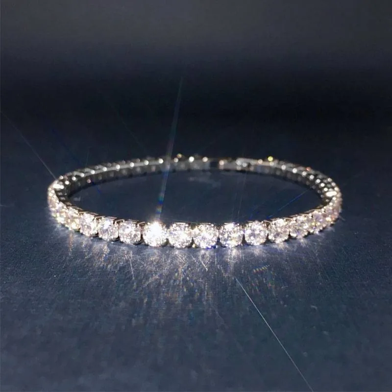 Handmade 4mm Round Brilliant Diamond Tennis Chain Bracelet