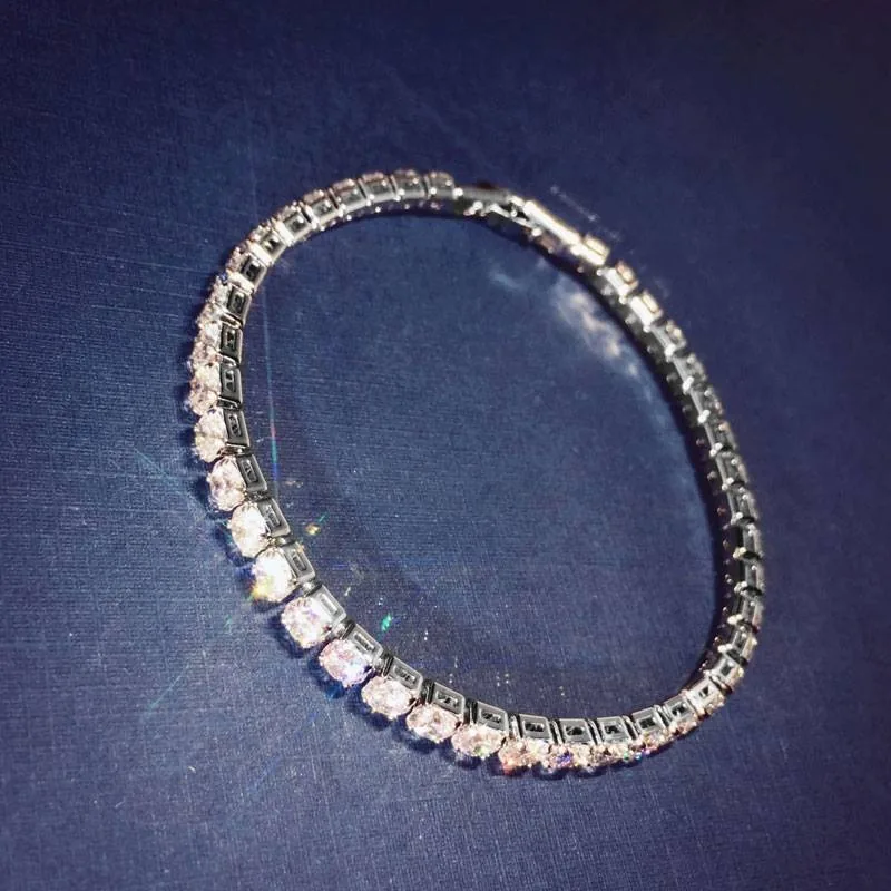 Handmade 4mm Round Brilliant Diamond Tennis Chain Bracelet