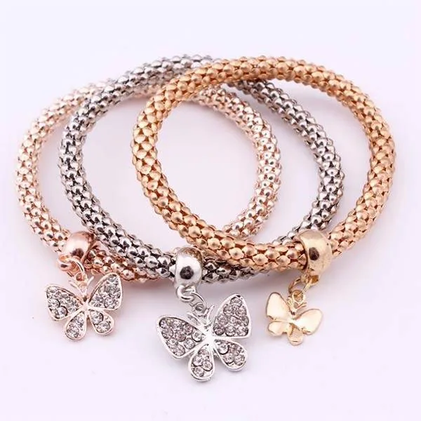 Butterfly Shape Tricolor Alloy Bracelet Set