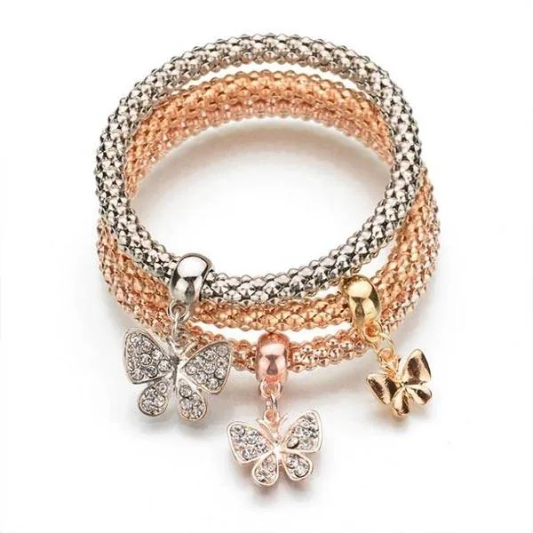 Butterfly Shape Tricolor Alloy Bracelet Set