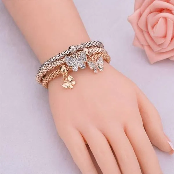 Butterfly Shape Tricolor Alloy Bracelet Set