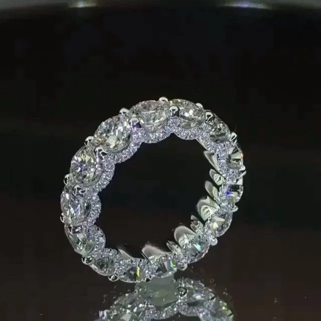 Handmade Round Cut Eternity Sterling Silver Band