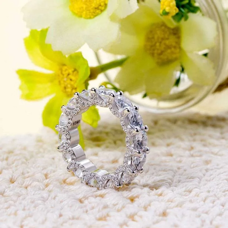 Handmade Round Cut Eternity Sterling Silver Band