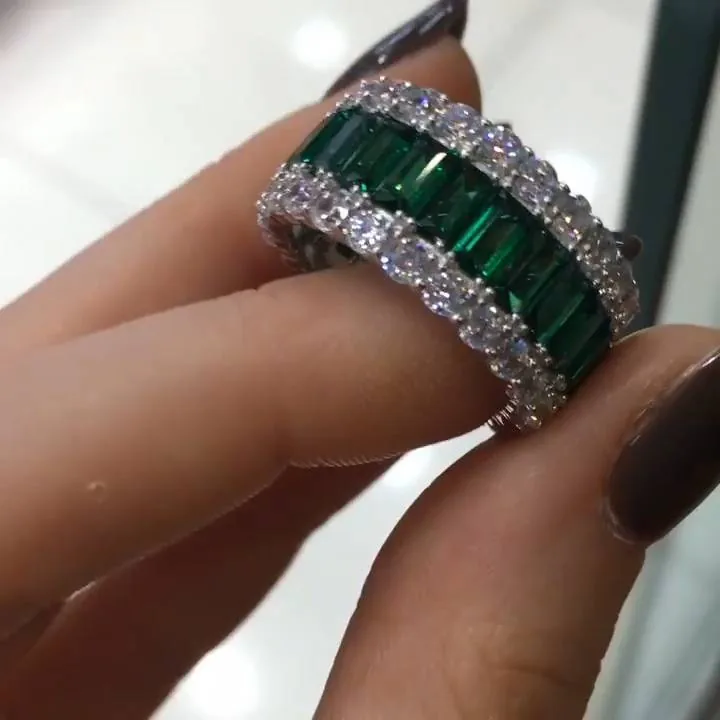 Handmade Green Sapphire Radiant Cut Eternity Band Ring
