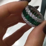 Handmade Green Sapphire Radiant Cut Eternity Band Ring