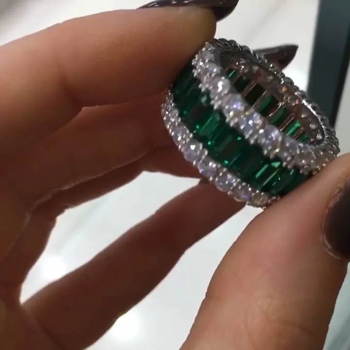 Handmade Green Sapphire Radiant Cut Eternity Band Ring
