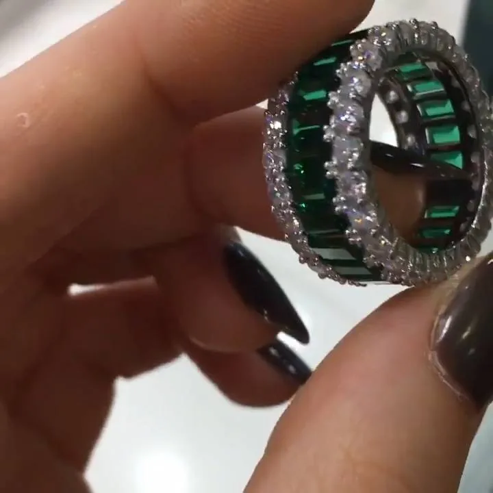 Handmade Green Sapphire Radiant Cut Eternity Band Ring