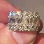 Handmade Round and Emerald Cut In Sterling Silver Women's Band