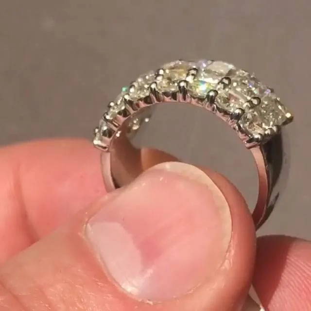 Handmade Round and Emerald Cut In Sterling Silver Women's Band