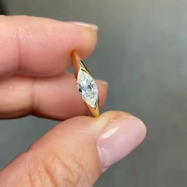 Handmade Yellow Gold 1.0 CT Marquise Cut Women's Ring Band