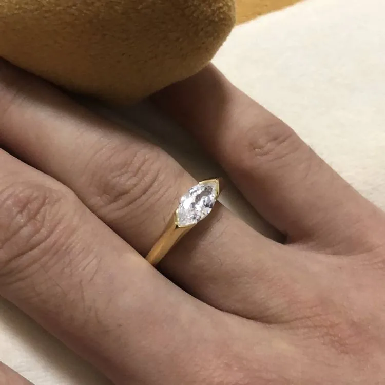 Handmade Yellow Gold 1.0 CT Marquise Cut Women's Ring Band
