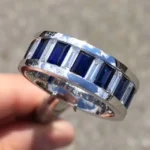 Blue and White Sapphire Baguette Cut 6mm Width Wedding Band