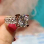 2.5ct Round Cut Lab Created Gemstone Engagement Ring with Three Rows Paved Diamonds