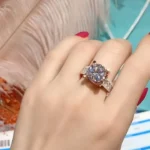 2.5ct Round Cut Lab Created Gemstone Engagement Ring with Three Rows Paved Diamonds