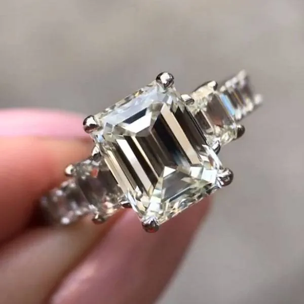 Handmade 6.95 Ct Emerald Cut Engagement Ring