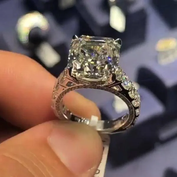 Handmade 5.0 CT Asscher Cut Sterling Silver Engagement Ring