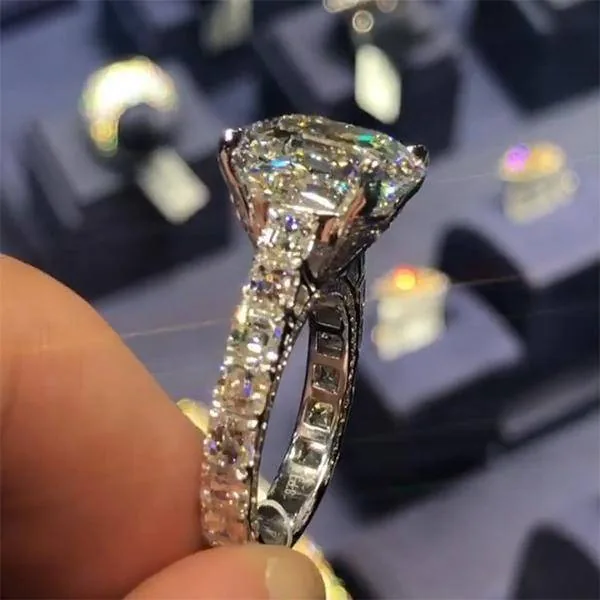 Handmade 5.0 CT Asscher Cut Sterling Silver Engagement Ring