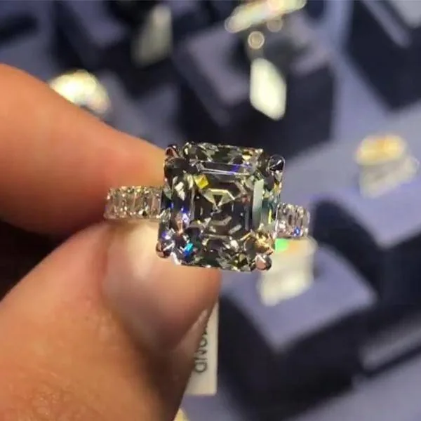 Handmade 5.0 CT Asscher Cut Sterling Silver Engagement Ring