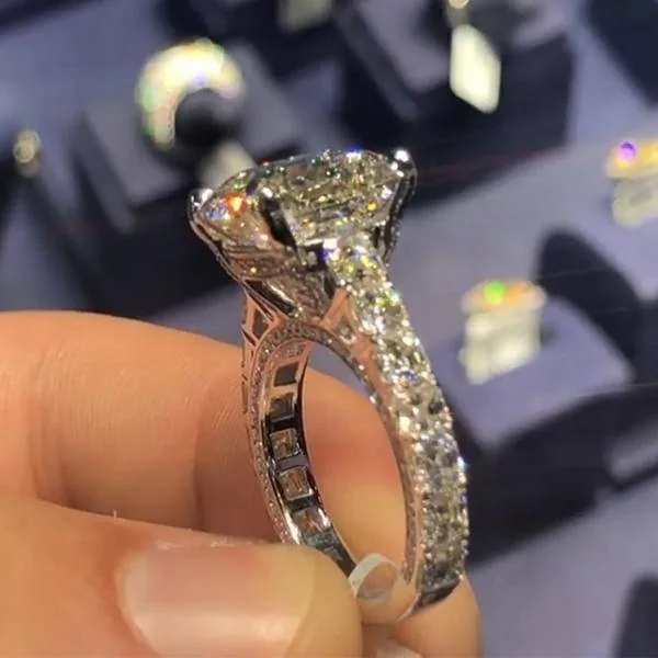 Handmade 5.0 CT Asscher Cut Sterling Silver Engagement Ring
