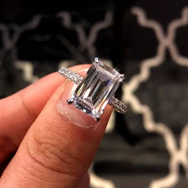 Handmade 4.5 Ct Emerald Cut Sterling Silver Ring
