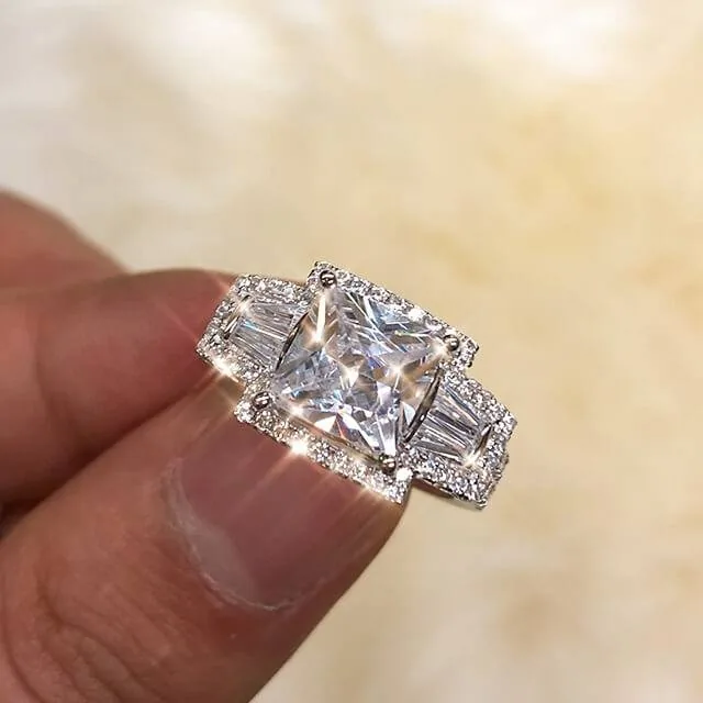 Handmade 2.7 ct Princess Cut 925 Sterling Silver Engagement Ring