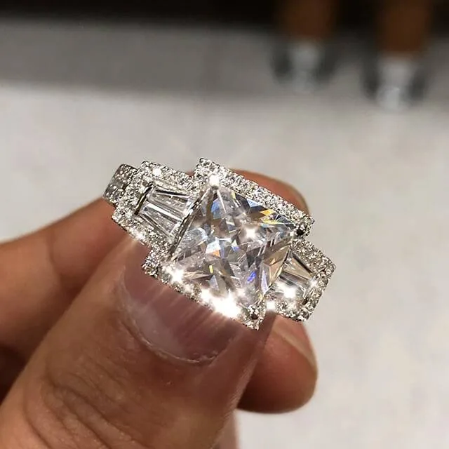 Handmade 2.7 ct Princess Cut 925 Sterling Silver Engagement Ring