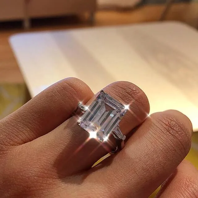 Handmade 6.5 ct Emerald Cut 925 Sterling Silver Engagement Ring