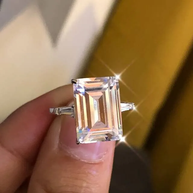 Handmade 6.5 ct Emerald Cut 925 Sterling Silver Engagement Ring